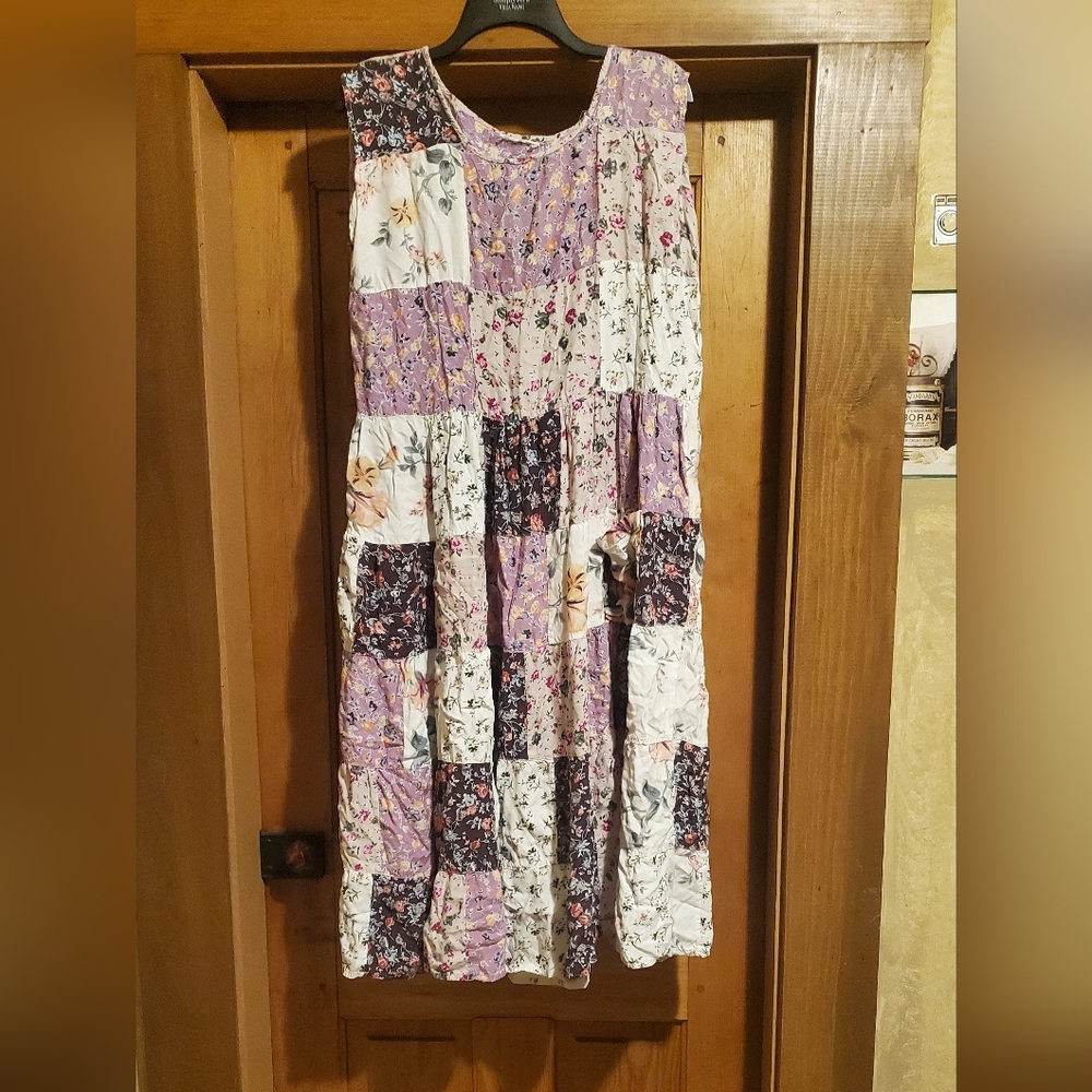 Floral Patchwork Sleeveless Dress Vintage Prairie Boho Modern